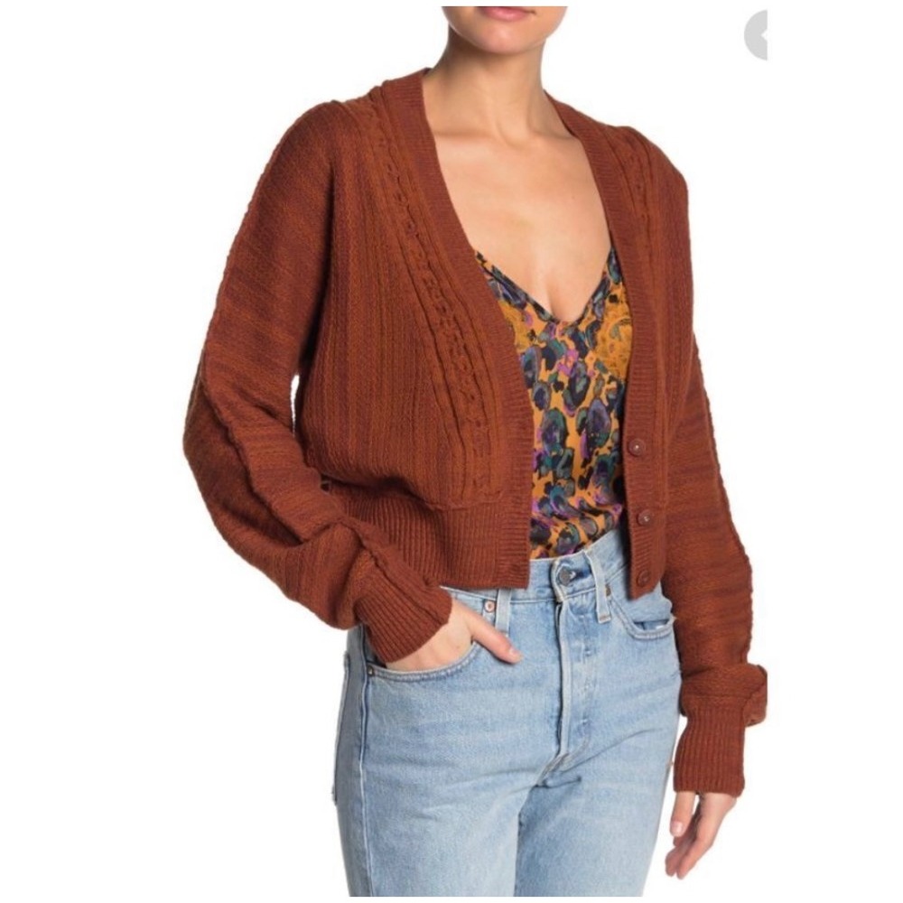 Free People Moon River Cropped Cardigan Small Buttons Cotton Blend Fall Winter‎